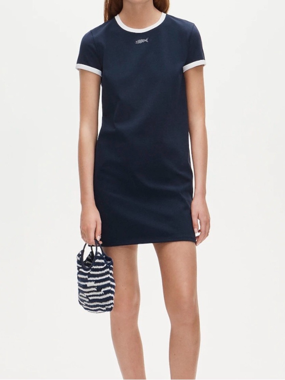 J. Crew Vintage Jersey Sardine Embroidered Ringer Navy Mini T-Shirt Dress CV624